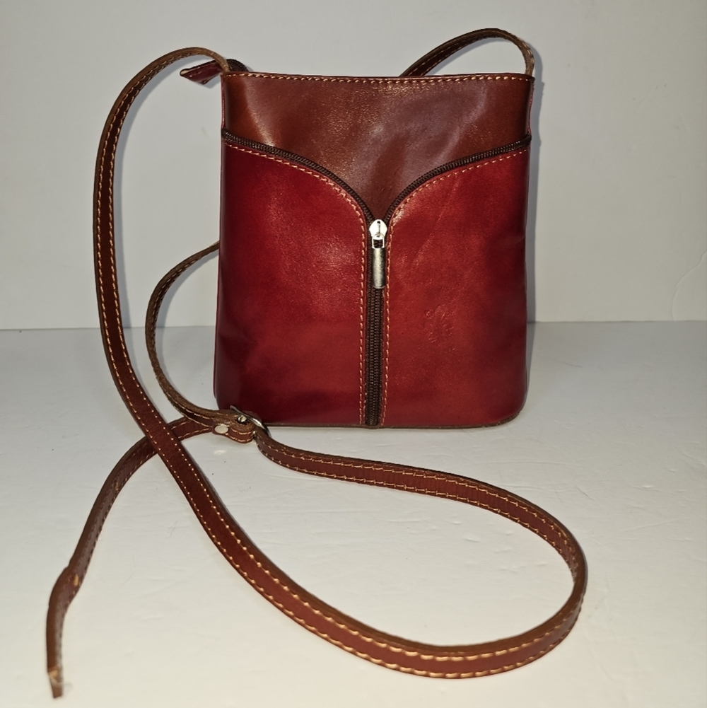 Italian Leather Borse en Pelle Red Crossbody Bag - Picture 3 of 13
